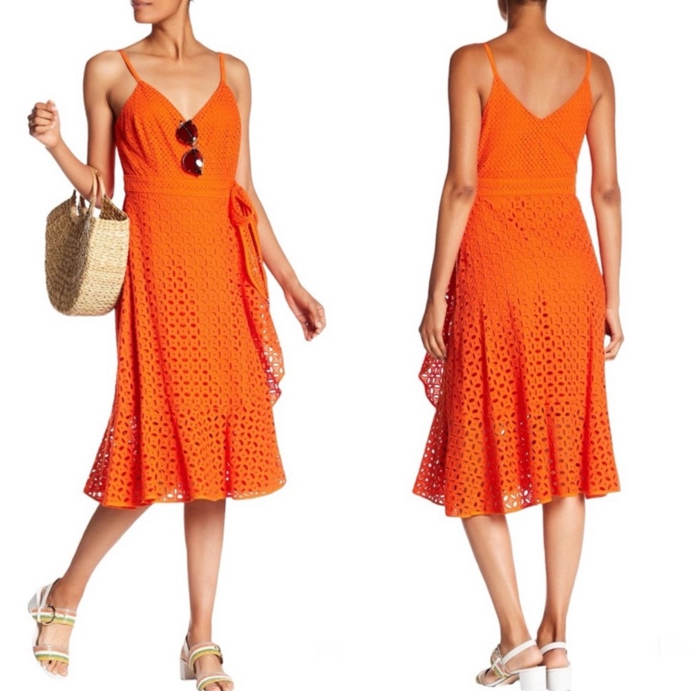 Trina Turk Kacie Embarcadero Sleeveless Eyelet Wrap Midi Dress Size 0